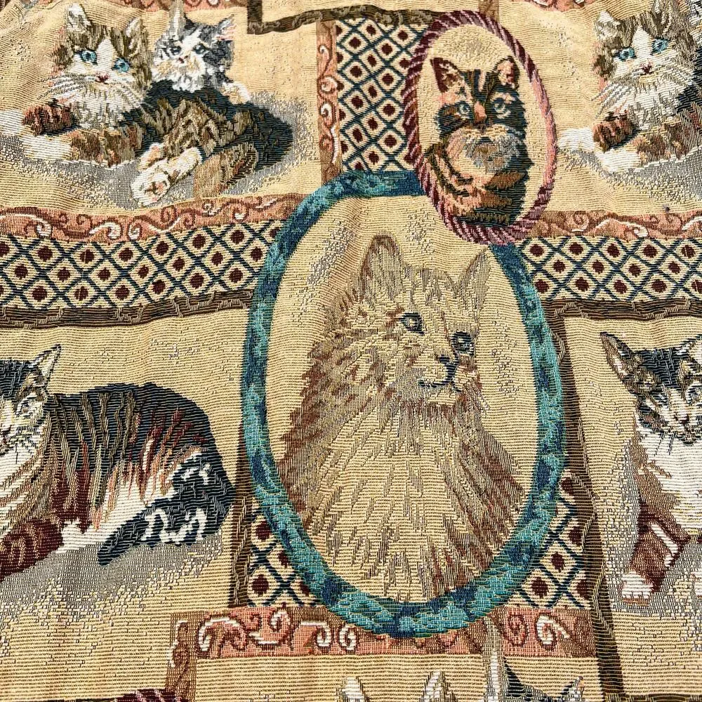 Vintage 90s Grandma Cats Kittens Pattern Tapestry Jacket Blair - Size Large